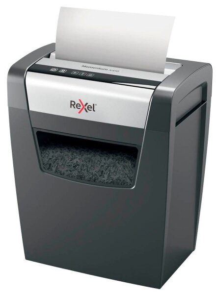 Rexel Momentum X410 Aktenvernichter mit Partikelschnitt P-4, 4 x 28 mm, bis 10 Blatt, schwarz