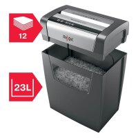 Rexel Momentum X312 Aktenvernichter mit Partikelschnitt P-3, 5 x 42 mm, bis 12 Blatt, schwarz