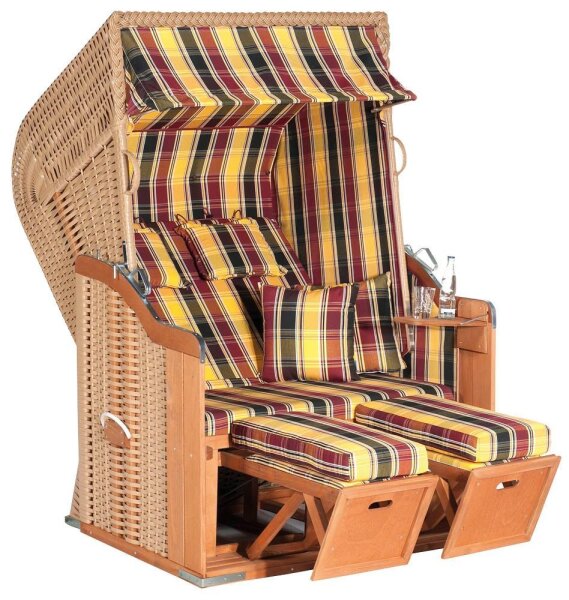 Sunny Smart® Strandkorb Rustikal 250 Plus braun, beige gestreift, dunkelgrün, beige Kunststoff, Holz, 9-teilig