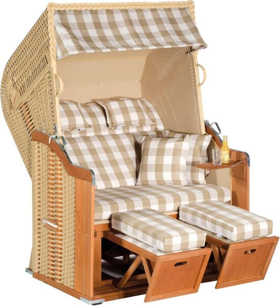 Sunny Smart® Strandkorb Rustikal 255 Plus beige, weiß, kariert, beige Kunststoff, Holz, 9-teilig