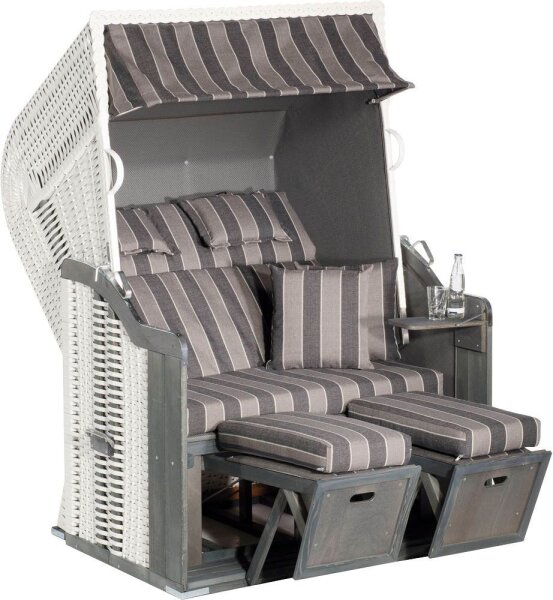 Sunny Smart® Strandkorb Rustikal 255 Plus anthrazit, gestreift, weiß Kunststoff, Holz, 9-teilig