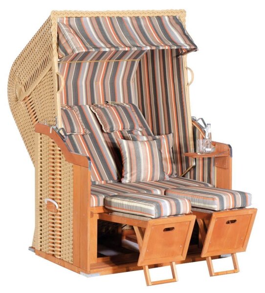 Sunny Smart® Strandkorb Rustikal 250 Plus beige gestreift, weiß, grau, beige Kunststoff, Holz, 9-teilig
