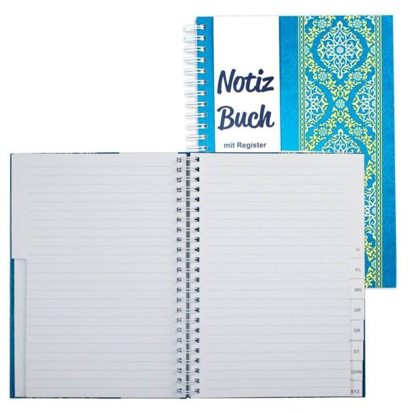 RNK-Verlag Notizbuch mit ABC Register Blue Orient DIN A5 liniert, mehrfarbig Hardcover 96 Seiten, 1 St.