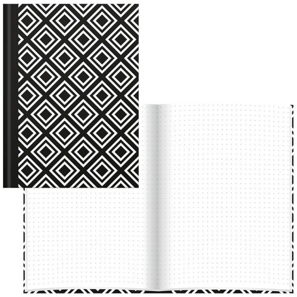 RNK-Verlag Notizbuch Rhombus DIN A5 kariert, schwarz/weiß Hardcover 192 Seiten, 1 St.