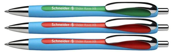 Schneider Kugelschreiber Slider Rave XB hellblau, Schreibfarbe: farbsortiert, 3 St.