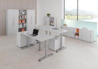 HAMMERBACHER XDSM16 elektrisch höhenverstellbarer Schreibtisch lichtgrau rechteckig, T-Fuß-Gestell silber 160,0 x 80,0 cm