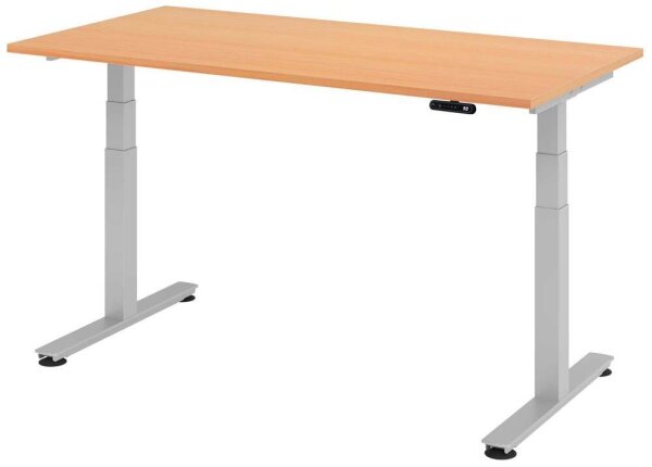 HAMMERBACHER XDSM16 elektrisch höhenverstellbarer Schreibtisch buche rechteckig, T-Fuß-Gestell silber 160,0 x 80,0 cm