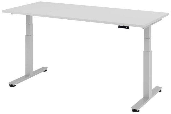 HAMMERBACHER XDSM19 elektrisch höhenverstellbarer Schreibtisch lichtgrau rechteckig, T-Fuß-Gestell silber 180,0 x 80,0 cm
