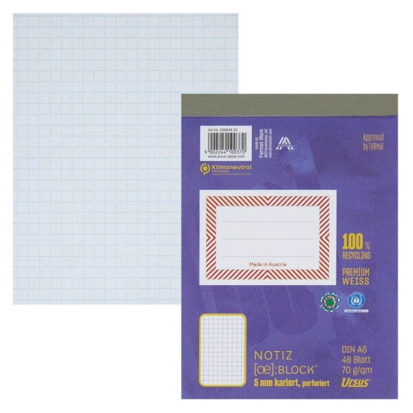 Ursus® Notizblock OE DIN A6 kariert, 1 Block
