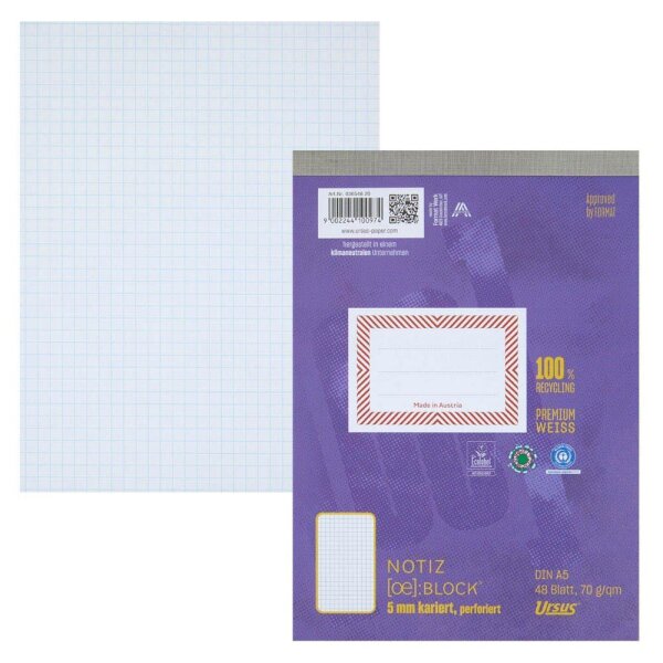 Ursus® Notizblock OE DIN A5 kariert, 1 Block