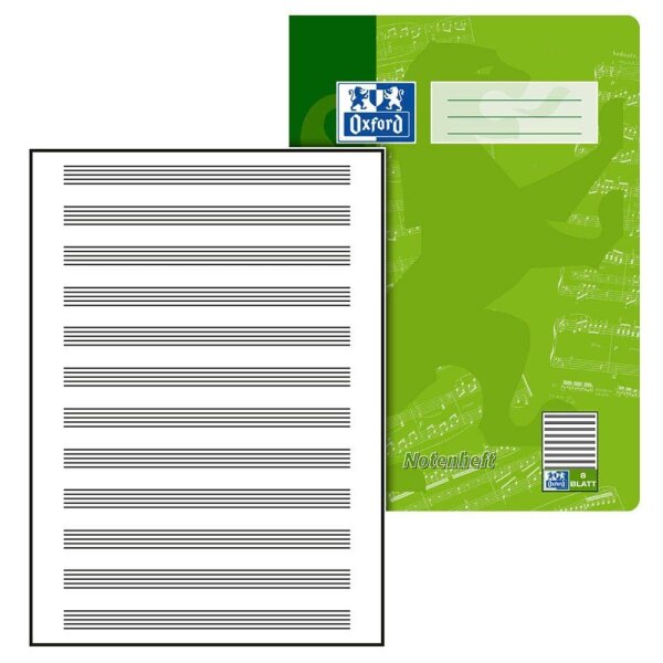 OXFORD Notenheft ohne Hilfslinien Lineatur 14 Notenlineatur DIN A4 ohne Rand, 8 Blatt, 1 St.