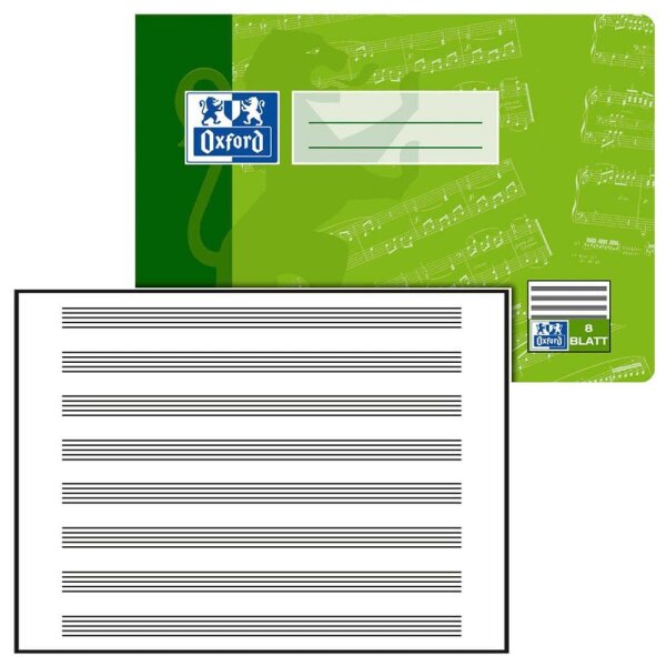 OXFORD Notenheft ohne Hilfslinien Lineatur 14 Notenlineatur DIN A5 ohne Rand, 8 Blatt, 1 St.