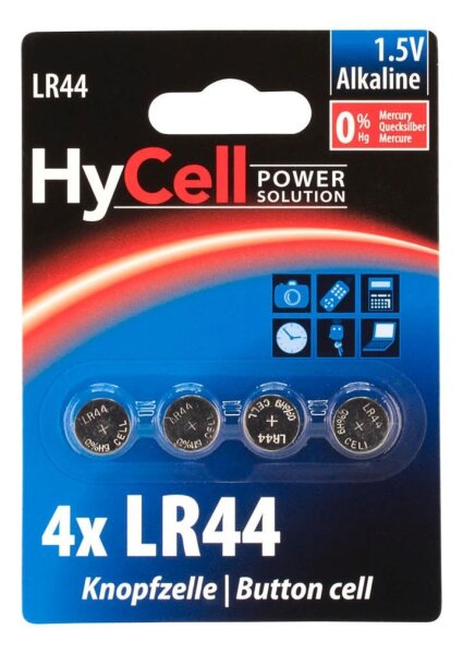 HyCell Knopfzellen LR44 Alkali-Mangan 1,5 V, 4 St.