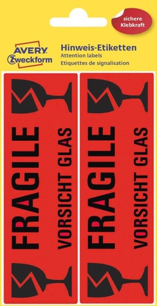 AVERY Zweckform Warnetiketten 3050 rot »Fragile Vorsicht Glas« 119,0 x 38,0 mm, 10 Etiketten