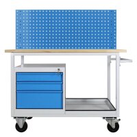 ADB Werkbank Eko lichtgrau, lichtblau 3 Schubladen 130,0 x 60,0 x 85,0 cm