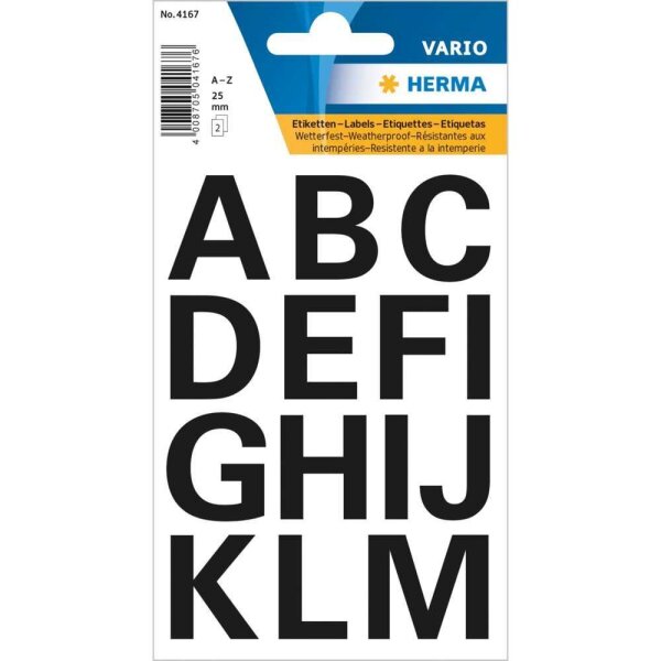 HERMA Klebebuchstaben 4167 Buchstaben A-Z, schwarz 25,0 x 25,0 mm, 30 Etiketten
