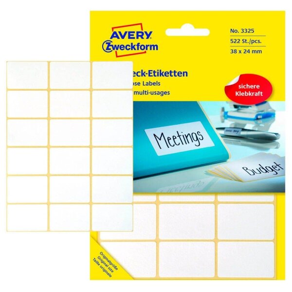 AVERY Zweckform Etiketten 3325 weiß 38,0 x 24,0 mm, 522 Etiketten