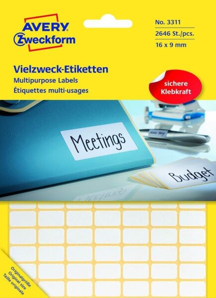 AVERY Zweckform Etiketten 3318 weiß 22,0 x 18,0 mm, 1.200 Etiketten