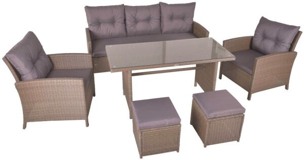 Garden Pleasure Sitzgruppe SEVILLA dunkelgrau, braun Kunststoff, Metall, 6-teilig
