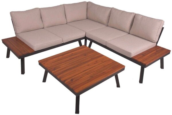 Garden Pleasure Loungegruppe THERESA beige, schwarz Holz, Metall, 15-teilig