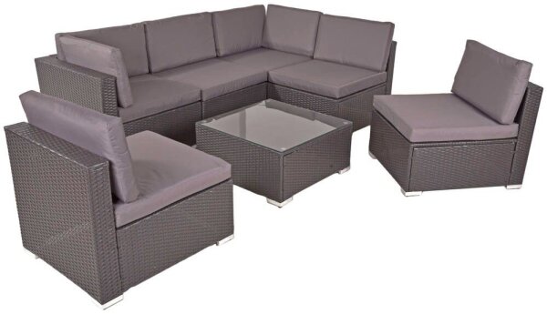 Garden Pleasure Loungegruppe SANSIBAR grau, silber Kunststoff, Metall, 18-teilig