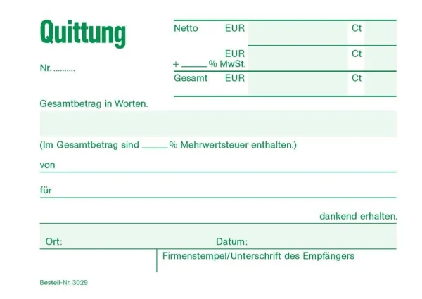RNK-Verlag Quittung mit MwSt. separat ausgewiesen, mit...