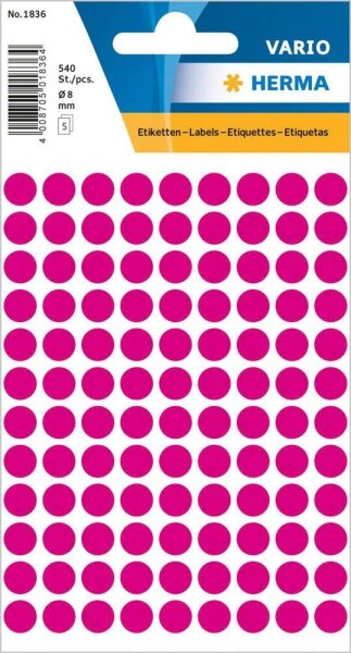 HERMA Klebepunkte 1836 pink Ø 8,0 mm, 10x 540 St.