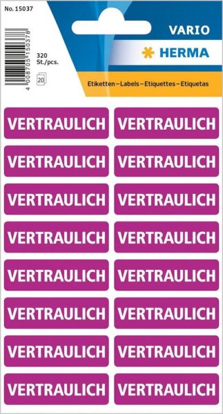 HERMA Hinweisetiketten 15037 Vertraulich, lila 40,0 x 12,5 mm, 5x 320 Etiketten