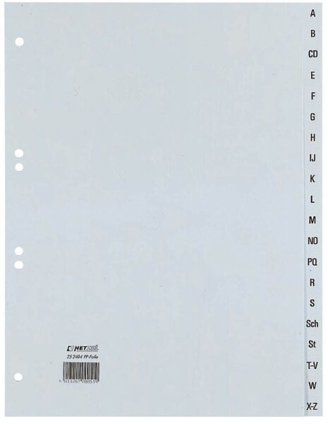 HETZEL Ordnerregister DIN A4 Vollformat A-Z grau 20-teilig, 1 St.