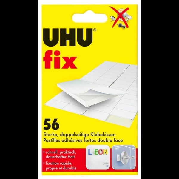 UHU doppelseitige Klebepads für max. 300,0 g, 1,2 x 1,8 cm, 56 St.