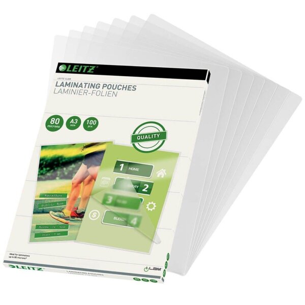 LEITZ Laminierfolien 33819 glänzend für A3 80 micron, 100 St.