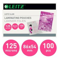 LEITZ Laminierfolien glänzend für Kreditkartenformat 125 micron, 100 St.