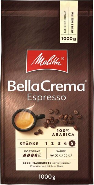 Melitta BellaCrema Espresso Espressobohnen, Arabicabohnen kräftig, 1 kg