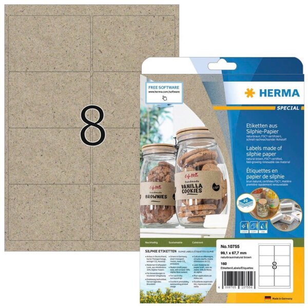HERMA Etiketten braun 99,1 x 67,7 mm, 20 Blatt