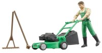 bruder bworld 62103 Gärtner mit Rasenmäher und Gartengeräten Spielfigur