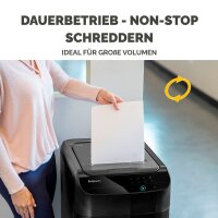 Fellowes AutoMax 600M Aktenvernichter mit Partikelschnitt P-5, 2 x 12 mm, bis 600 Blatt, schwarz