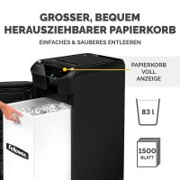 Fellowes AutoMax 600M Aktenvernichter mit Partikelschnitt P-5, 2 x 12 mm, bis 600 Blatt, schwarz
