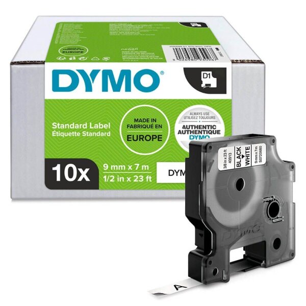 DYMO Schriftbänder D1 41913 (40913) 2093096, 9 mm, schwarz auf weiß, 10 St.