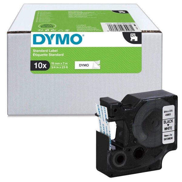 DYMO Schriftbänder D1 45803 2093098, 19 mm, schwarz auf weiß, 10 St.