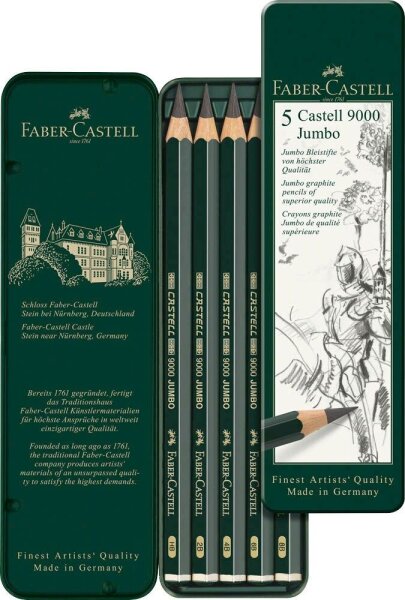 FABER-CASTELL 9000 Jumbo Bleistifte HB, 2B, 4B, 6B, 8B grün, 5 St.