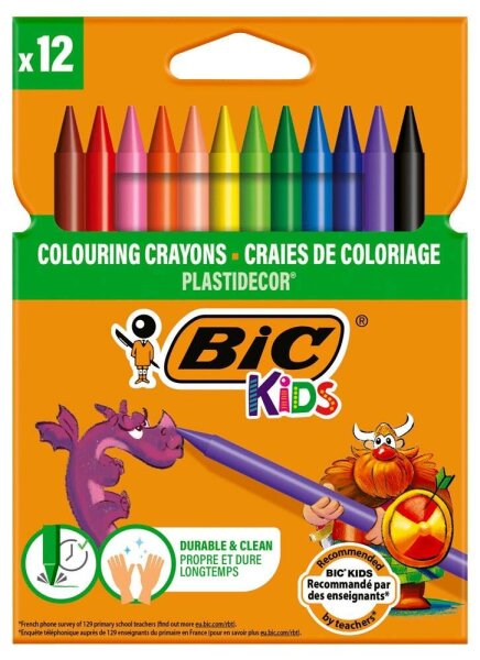 BIC Kids Plastidecor Wachsmalstifte farbsortiert, 12 St.