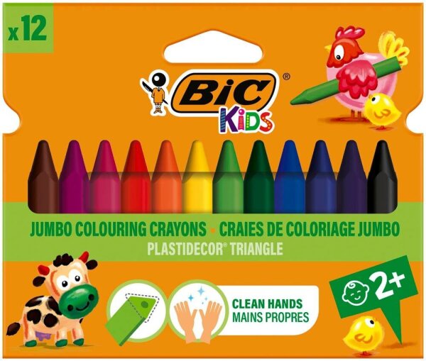 BIC Kids Plastidecor Triangle Wachsmalstifte farbsortiert, 12 St.