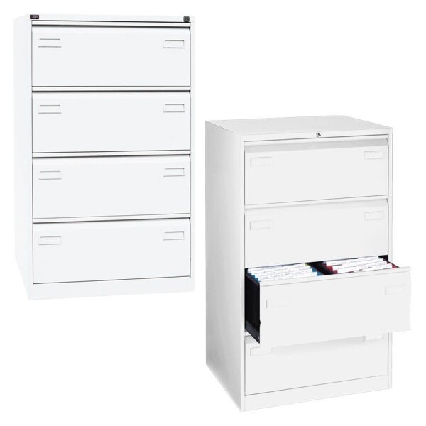 BISLEY LIGHT Hängeregistraturschrank verkehrsweiß 4 Schubladen 80,0 x 62,2 x 132,1 cm, 1 St.