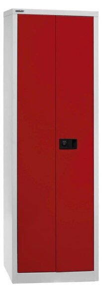 BISLEY Stahlschrank Universal E782A04B6506 lichtgrau, kardinalrot 4 Fachböden 60,0 x 40,0 x 195,0 cm, aufgebaut, 1 St.