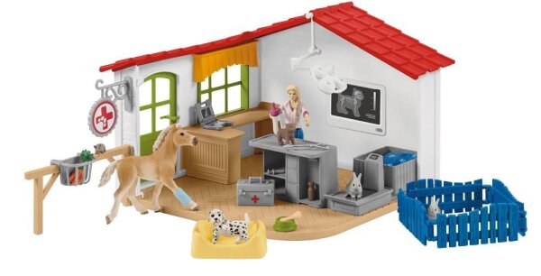 Schleich® Farm World 42502 Tierarzt-Praxis mit Haustieren Spielfiguren-Set