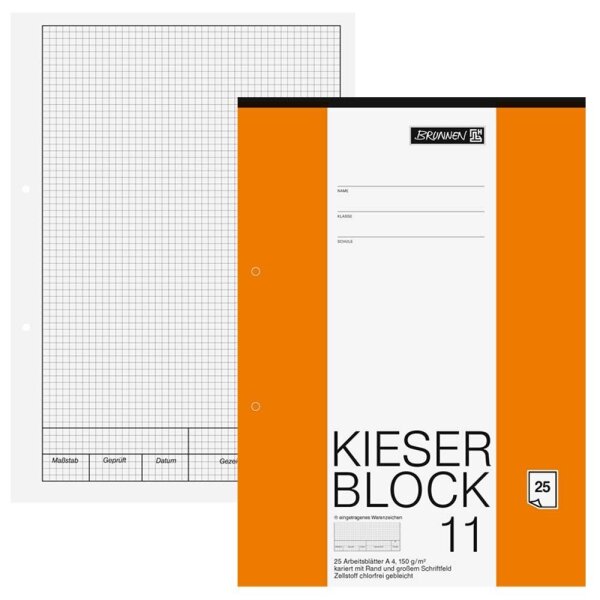 BRUNNEN Arbeitsblock Kieserblock DIN A4 kariert Lineatur 11, 1 St.