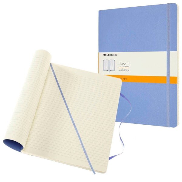 MOLESKINE Notizbuch Classic Collection flexibler Einband ca. DIN A4 liniert, hortensienblau Softcover 192 Seiten, 1 St.