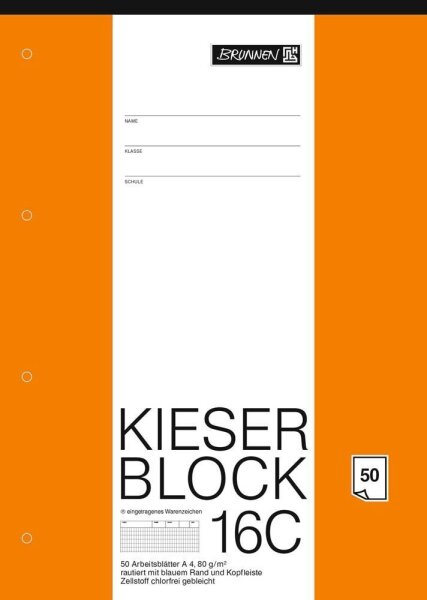 BRUNNEN Arbeitsblock Kieserblock DIN A4 rautiert Lineatur 16C, 1 St.
