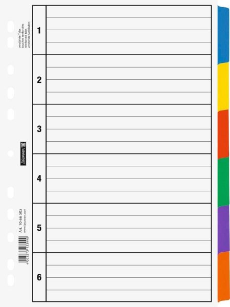 BRUNNEN Ordnerregister DIN A4 Vollformat blanko weiß 6-teilig, 1 Satz