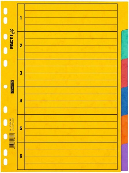 BRUNNEN Ordnerregister FACT!plus DIN A4 Vollformat blanko gelb 6-teilig, 1 Satz